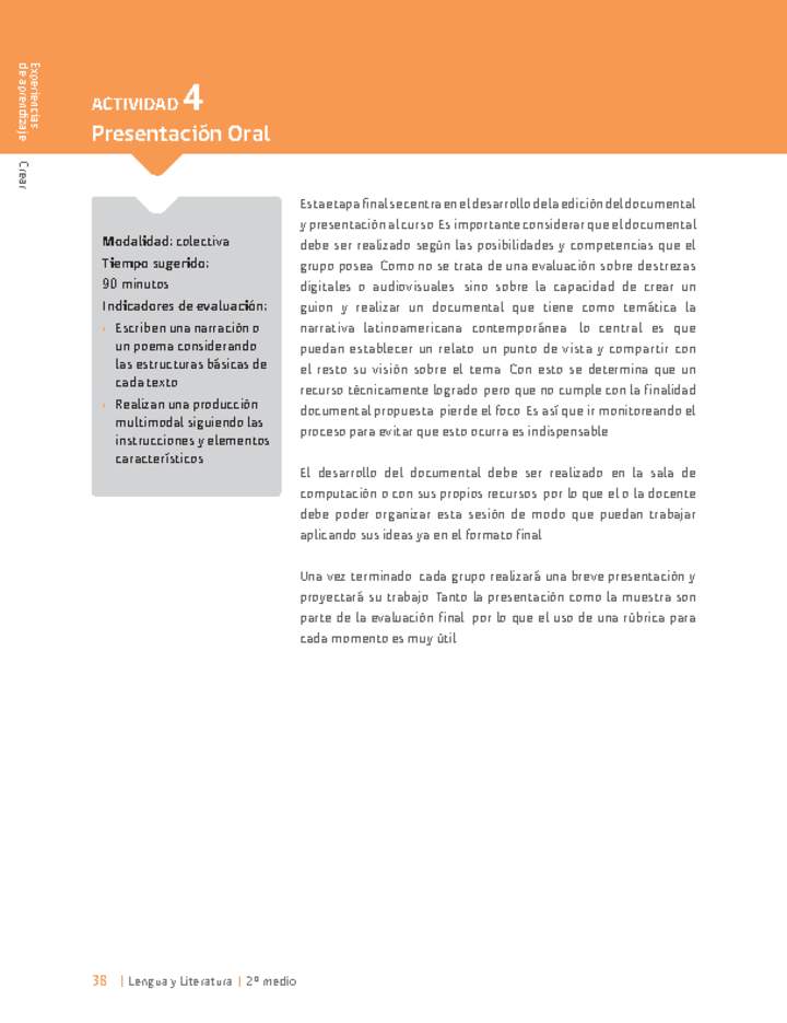 Sugerencia para el profesor: Actividad 4: Presentación Oral Sugerencia para el profesor: Actividad 4: Presentación Oral