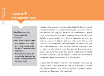 Sugerencia para el profesor: Actividad 4: Presentación Oral Sugerencia para el profesor: Actividad 4: Presentación Oral