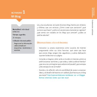 Sugerencia para el profesor: Actividad 1: Mi Blog Sugerencia para el profesor: Actividad 1: Mi Blog
