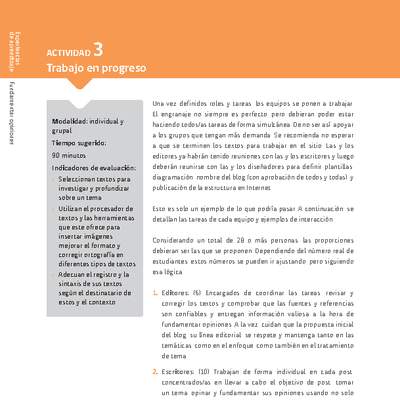 Sugerencia para el profesor: Actividad 3:Trabajo en progreso Sugerencia para el profesor: Actividad 3:Trabajo en progreso