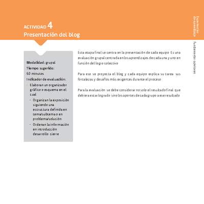 Sugerencia para el profesor: Actividad 4: Presentación del blog Sugerencia para el profesor: Actividad 4: Presentación del blog