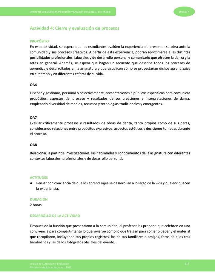 Actividad 4: Cierre y evaluación de procesos