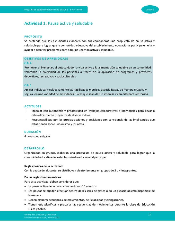 Actividad 1: Pausa activa y saludable