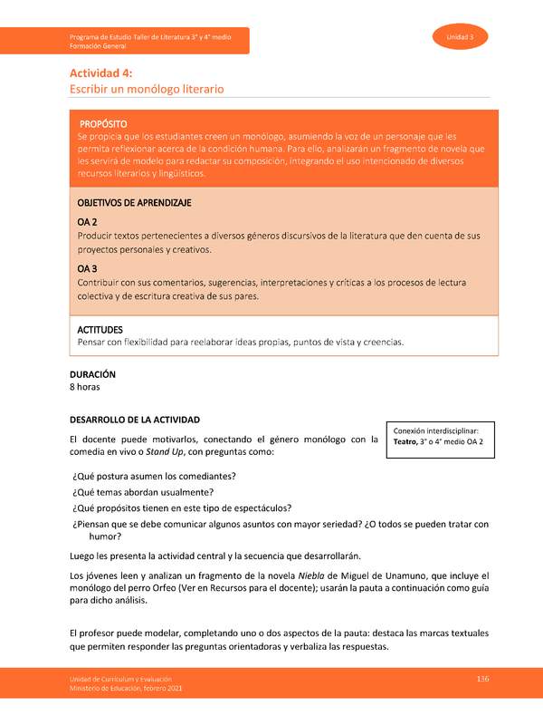 Actividad 4: Escribir un monólogo literario