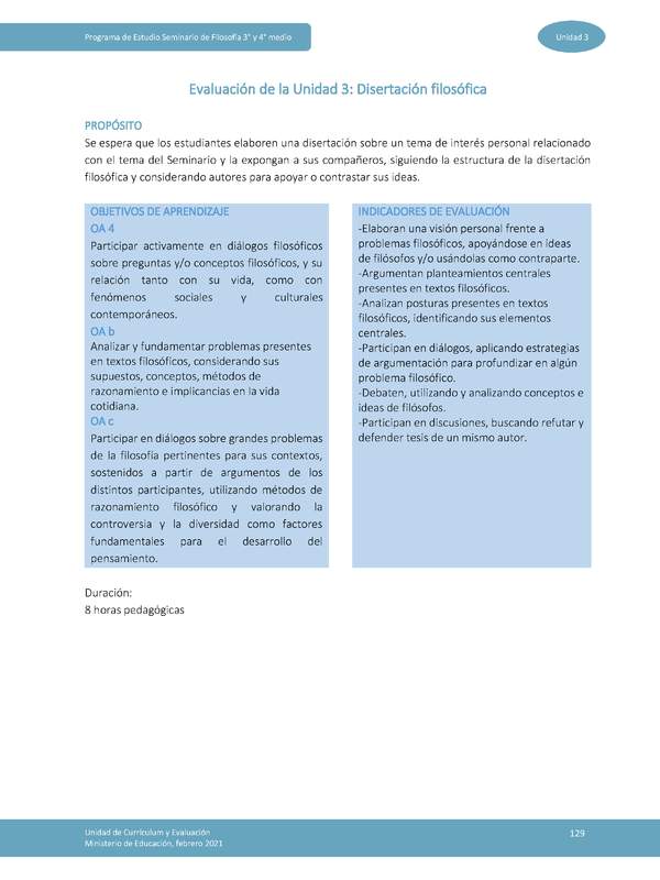 Actividad de evaluación: Disertación filosófica