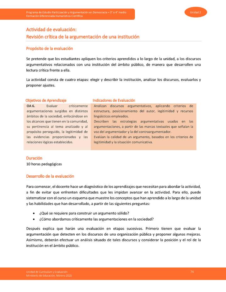 Actividad de evaluación: Revisión crítica de la argumentación de una institución