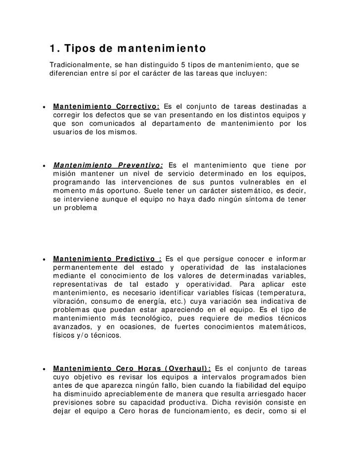 Mantenimiento de herramientas - Tipos de mantenimiento