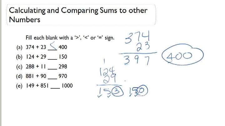 Cálculo de sumas: menor que, mayor que o igual a números (números a 1,000)