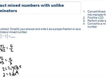 Restando números mixtos con diferentes denominadores