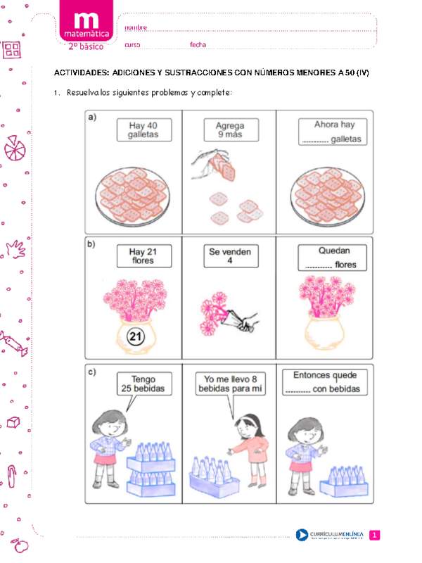 Adiciones y sustracciones con números menores a 50 (IV)