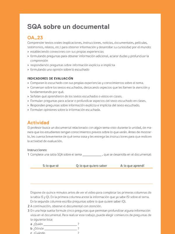 Ejemplo Evaluación Programas - OA23 - SQA sobre un documental