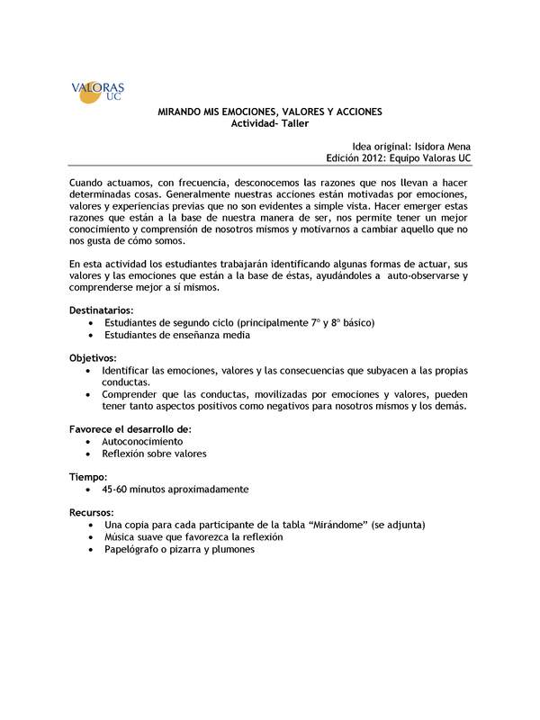 Mirando mis emociones Orientación 5º y 6º  y especialmente 7º a 4º Medio OA02