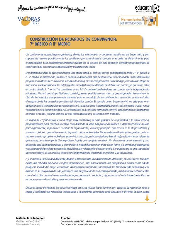 Construcción de acuerdos de convivencia 7° Y 2° Medio-OA7