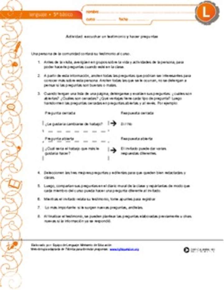 Escuchar un testimonio y hacer preguntas