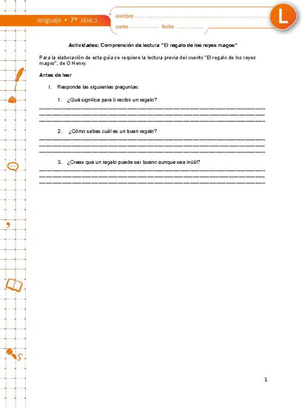 Comprensión de lectura "El regalo de los reyes magos"