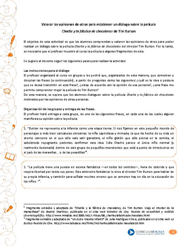 Valorar las opiniones de otros para establecer un diálogo sobre la película