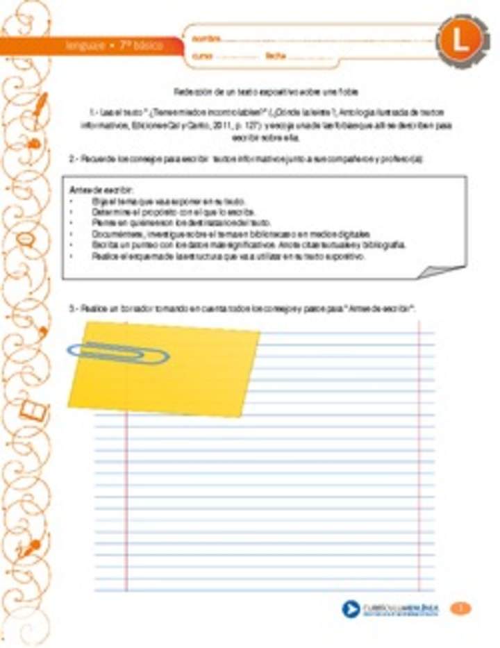 Redacción de un texto expositivo sobre una fobia