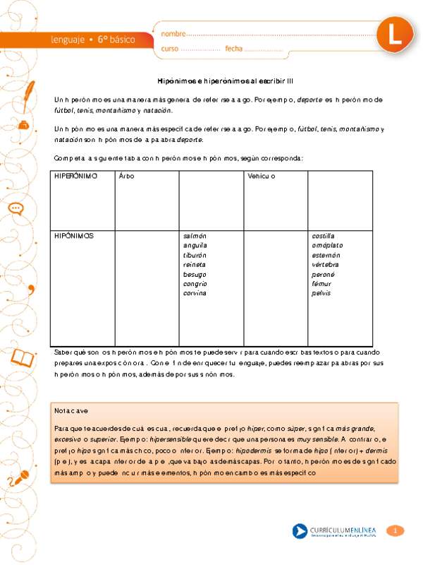 Hiperónimos e hipónimos al escribir III