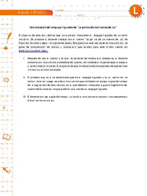 Comprensión del lenguaje figurado de "La gallina de los huevos de luz"