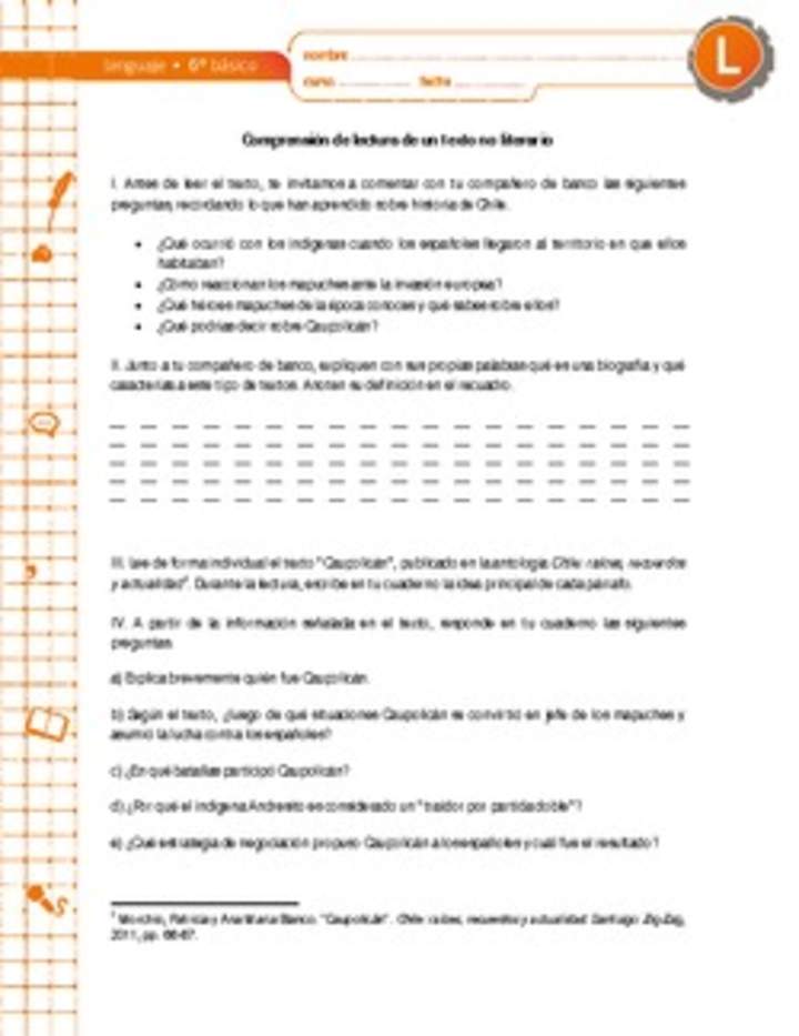 Comprensión de lectura de un texto no literario