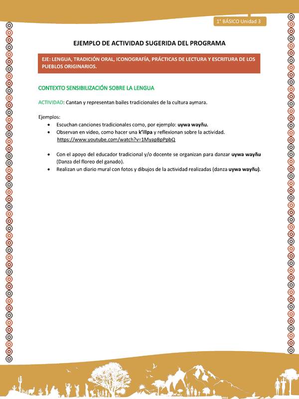 Actividad sugerida LC01 - Aymara - U03 - N°10: Cantan y representan bailes tradicionales de la cultura aymara