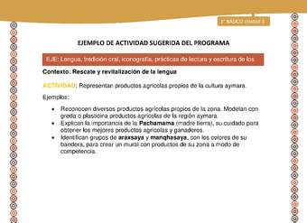 Actividad sugerida LC01 - Aymara - U03 - Nº19: Representan productos agrícolas propios de la cultura aymara.