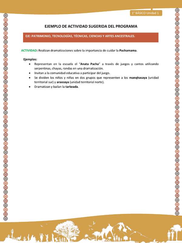 Actividad sugerida LC01 - Aymara - U01 - N°24: Realizan dramatizaciones sobre la importancia de cuidar la Pachamama Actividad sugerida LC01 - Aymara - U01 - N°24: Realizan dramatizaciones sobre la importancia de cuidar la Pachamama