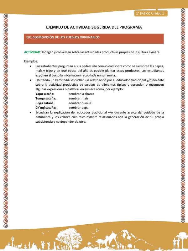 : Indagan y conversan sobre las actividades productivas propias de la cultura aymara : Indagan y conversan sobre las actividades productivas propias de la cultura aymara