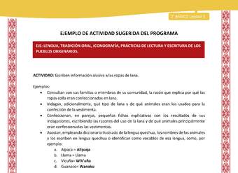 Actividad sugerida: LC02 - Colla - U3 - N°2: Escriben información alusiva a las ropas de lana.