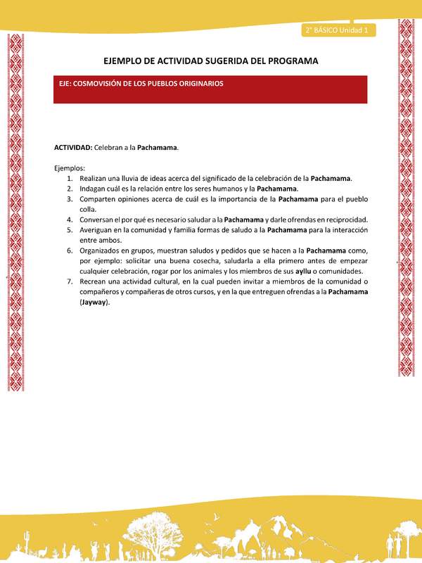 Actividad sugerida: LC02 - Colla - U1 - N°8: Celebran a la Pachamama. Actividad sugerida: LC02 - Colla - U1 - N°8: Celebran a la Pachamama.