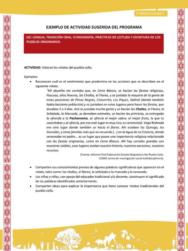 Actividad sugerida: LC02 - Colla - U1 - N°2: Valoran los relatos del pueblo colla Actividad sugerida: LC02 - Colla - U1 - N°2: Valoran los relatos del pueblo colla