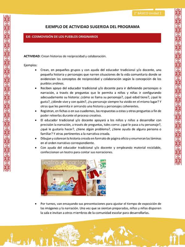 Actividad sugerida: LC02 - Colla - U2 - N°9: Crean historias de reciprocidad y colaboración.