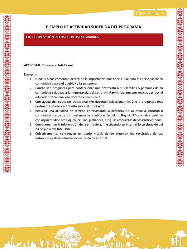 Actividad sugerida: LC02 - Colla - U1 - N°7: Conocen el Inti Raymi. Actividad sugerida: LC02 - Colla - U1 - N°7: Conocen el Inti Raymi.