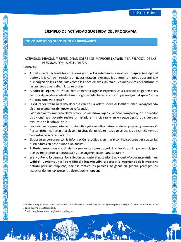 Actividad sugerida: LC01 - Mapuche - U1 - N°8: INDAGAN Y REFLEXIONAN SOBRE LOS MAPUCHE LHAWEN Y LA RELACIÓN DE LAS PERSONAS CON LA NATURALEZA. Actividad sugerida: LC01 - Mapuche - U1 - N°8: INDAGAN Y REFLEXIONAN SOBRE LOS MAPUCHE LHAWEN Y LA RELACIÓN DE LAS PERSONAS CON LA NATURALEZA.