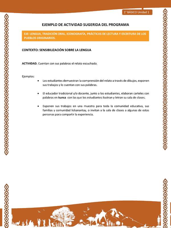 Actividad sugerida: LC01 - Lickanantay - U1 - N°2: CUENTAN CON SUS PALABRAS EL RELATO ESCUCHADO. Actividad sugerida: LC01 - Lickanantay - U1 - N°2: CUENTAN CON SUS PALABRAS EL RELATO ESCUCHADO.