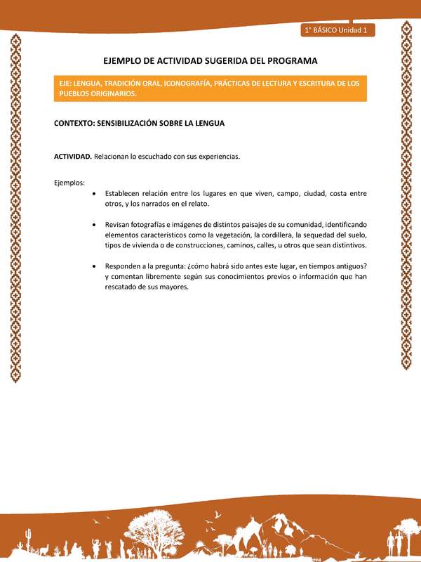 Actividad sugerida: LC01 - Lickanantay - U1 - N°3: RELACIONAN LO ESCUCHADO CON SUS EXPERIENCIAS. Actividad sugerida: LC01 - Lickanantay - U1 - N°3: RELACIONAN LO ESCUCHADO CON SUS EXPERIENCIAS.