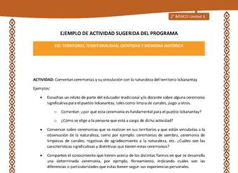 Actividad sugerida: LC02 - Lickanantay - U3 - N°4: COMENTAN CEREMONIAS Y SU VINCULACIÓN CON LA NATURALEZA DEL TERRITORIO LICKANANTAY.