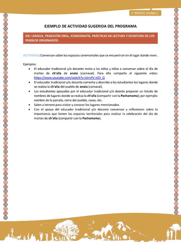 Actividad sugerida Nº 12 - LC02 - AYM-U1-12-2B-ET-Conversan sobre los espacios ceremoniales que se encuentran en el lugar donde viven. Actividad sugerida Nº 12 - LC02 - AYM-U1-12-2B-ET-Conversan sobre los espacios ceremoniales que se encuentran en el lugar donde viven.