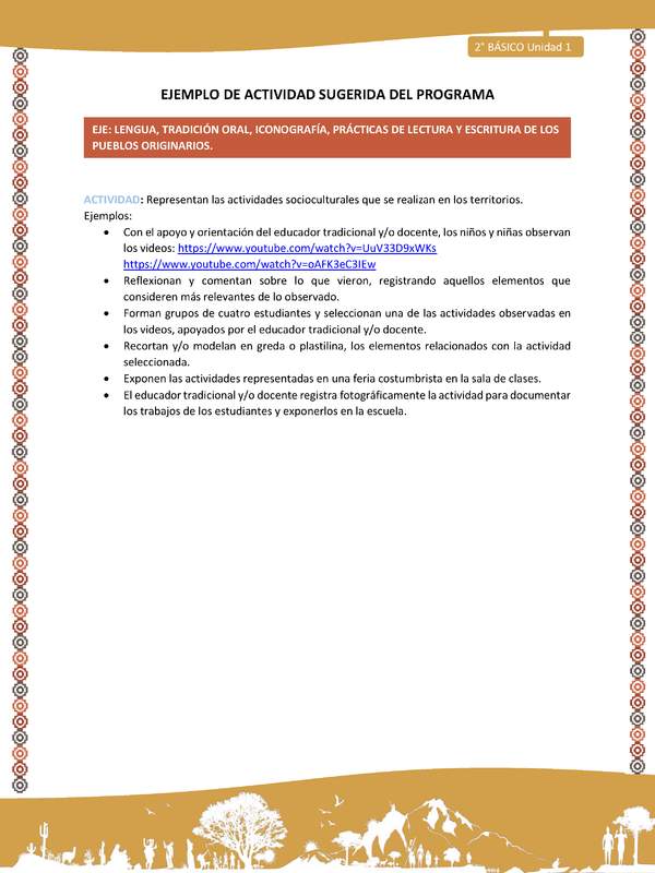 Actividad sugerida Nº 13 - LC01 - LS 14-AYM-U1-13-2B-ET-Representan las actividades socioculturales que se realizan en los territorios. Actividad sugerida Nº 13 - LC01 - LS 14-AYM-U1-13-2B-ET-Representan las actividades socioculturales que se realizan en los territorios.
