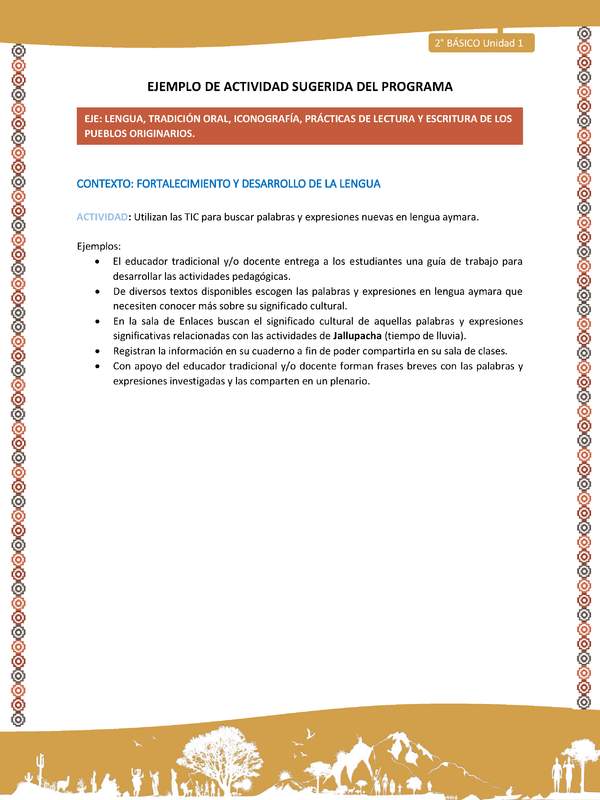 Actividad sugerida Nº 10 - LC01 - AYM-U1-10-2B-LF-Utilizan las TIC para buscar palabras y expresiones nuevas en lengua aymara. Actividad sugerida Nº 10 - LC01 - AYM-U1-10-2B-LF-Utilizan las TIC para buscar palabras y expresiones nuevas en lengua aymara.
