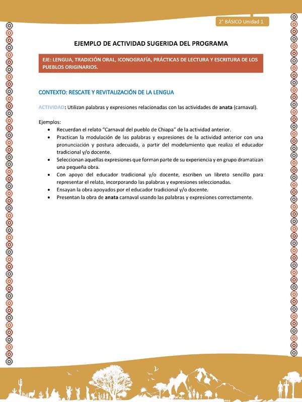 Actividad sugerida Nº 5 - LC02 - AYM-U1-05-2B-LR-Utilizan palabras y expresiones relacionadas con las actividades de anata (carnaval). Actividad sugerida Nº 5 - LC02 - AYM-U1-05-2B-LR-Utilizan palabras y expresiones relacionadas con las actividades de anata (carnaval).