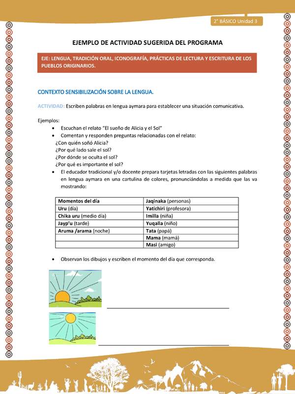 Actividad sugerida Nº 1- LC02 - AYM-U3-LS-Escriben palabras en lengua aymara para establecer una situación comunicativa