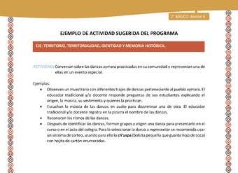 Actividad sugerida Nº 8- LC02 - AYM-U2-8-AYM-U4-08-2B-ET-Conversan sobre las danzas aymara practicadas en su comunidad y representan una de ellas en un evento especial.