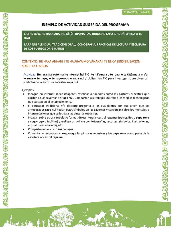 Actividad sugerida LC01 - Rapa Nui - U2 - N°20: Utilizan las TIC para investigar sobre diversos símbolos de la escritura ancestral rapa nui.