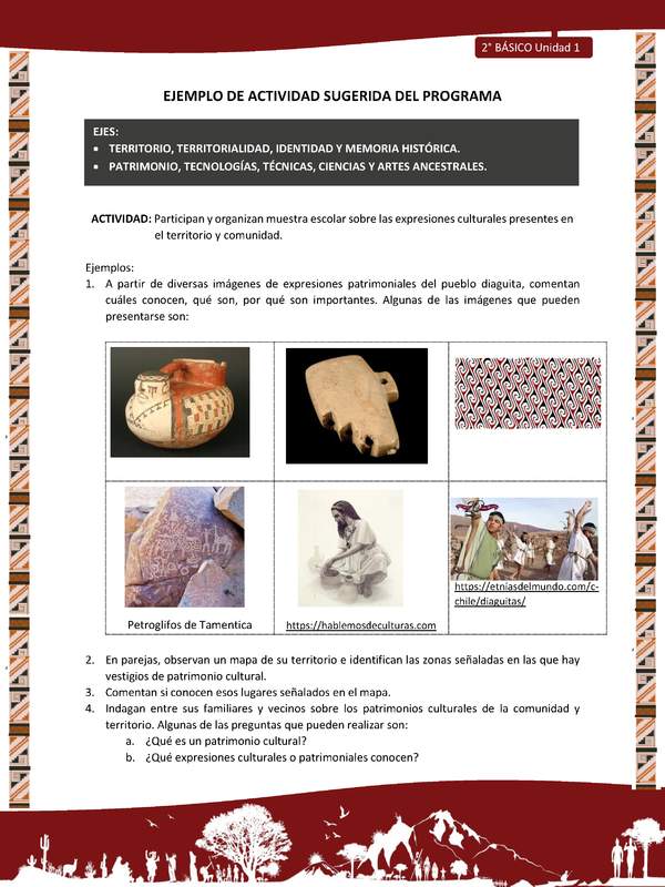 Actividad sugerida: LC02 - Diaguita - U1 - N°2:PARTICIPAN Y ORGANIZAN MUESTRA ESCOLAR SOBRE LAS EXPRESIONES CULTURALES PRESENTES EN EL TERRITORIO Y COMUNIDAD. Actividad sugerida: LC02 - Diaguita - U1 - N°2:PARTICIPAN Y ORGANIZAN MUESTRA ESCOLAR SOBRE LAS EXPRESIONES CULTURALES PRESENTES EN EL TERRITORIO Y COMUNIDAD.