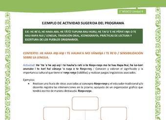Actividad sugerida LC01 - Rapa Nui - U4 - N°66: Conocen y valoran el significado y la importancia cultural que tiene el roo roo (tablillas) y realizan juegos lingüísticos asociados.