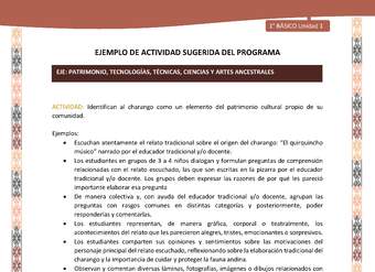 Actividad sugerida LC01 - Quechua - U1 - N°14: Identifican al charango como un elemento del patrimonio cultural propio de su comunidad.