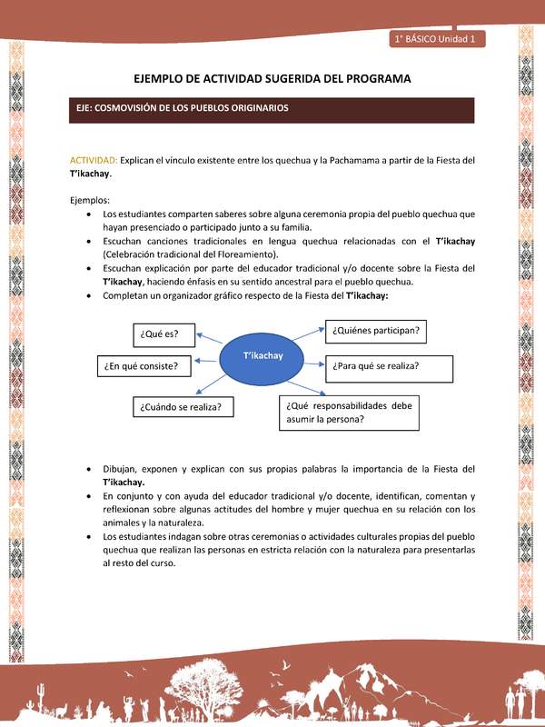 Actividad sugerida LC01 - Quechua - U1 - N°13: Explican el vínculo existente entre los quechua y la Pachamama a partir de la Fiesta del T’ikachay. Actividad sugerida LC01 - Quechua - U1 - N°13: Explican el vínculo existente entre los quechua y la Pachamama a partir de la Fiesta del T’ikachay.