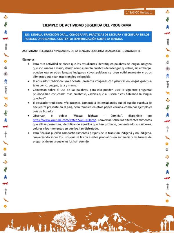 Actividad sugerida Nº 3- LC01 - INTERCULTURALIDAD-U1-LS - RECONOCEN PALABRAS DE LA LENGUA QUECHUA USADAS COTIDIANAMENTE Actividad sugerida Nº 3- LC01 - INTERCULTURALIDAD-U1-LS - RECONOCEN PALABRAS DE LA LENGUA QUECHUA USADAS COTIDIANAMENTE