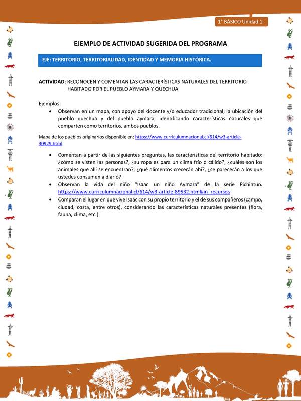 Actividad sugerida Nº 5- LC01 - INTERCULTURALIDAD-U1-ET - RECONOCEN Y COMENTAN LAS CARACTERÍSTICAS NATURALES DEL TERRITORIO HABITADO POR EL PUEBLO AYMARA Y QUECHUA Actividad sugerida Nº 5- LC01 - INTERCULTURALIDAD-U1-ET - RECONOCEN Y COMENTAN LAS CARACTERÍSTICAS NATURALES DEL TERRITORIO HABITADO POR EL PUEBLO AYMARA Y QUECHUA